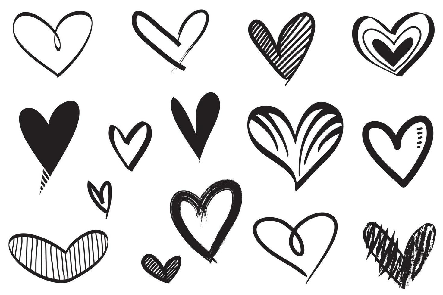 Doodle Hearts, hand drawn love hearts. Vector illustration.