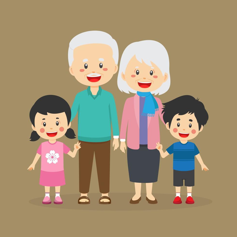 abuelos de pie con nietos vector