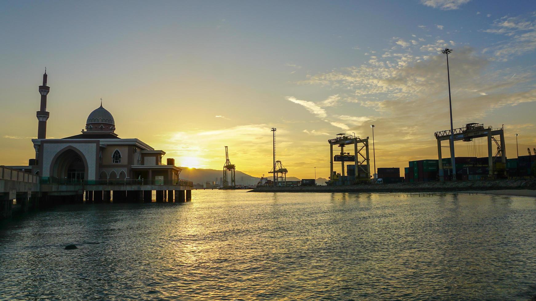 Penang Port floating mosque and container terminal photo