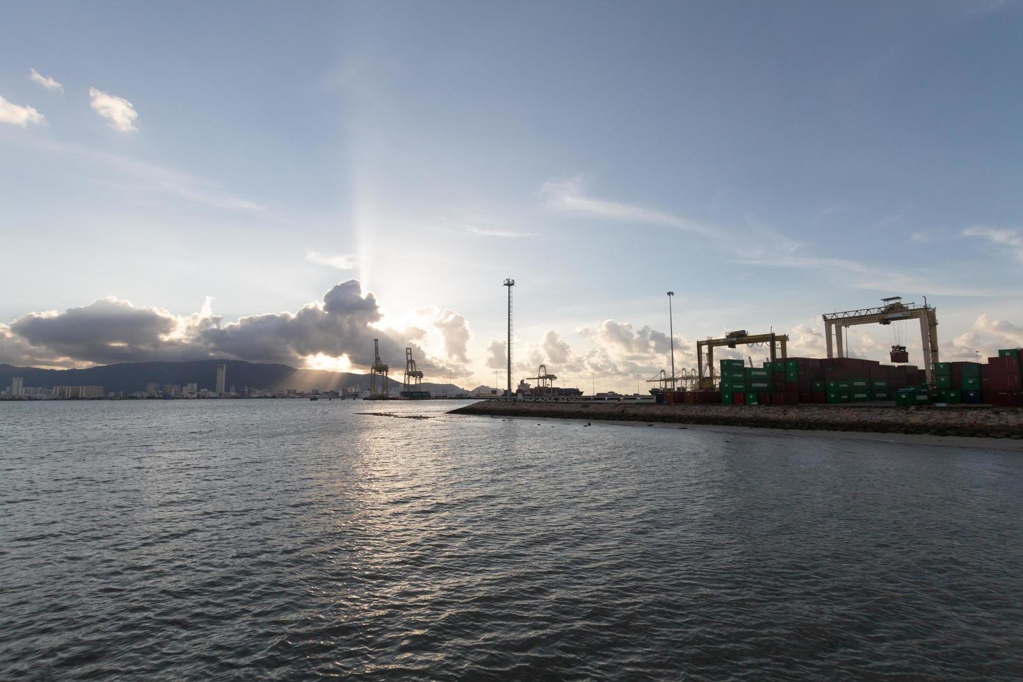 North Butterworth Container Terminal during sun ray. photo