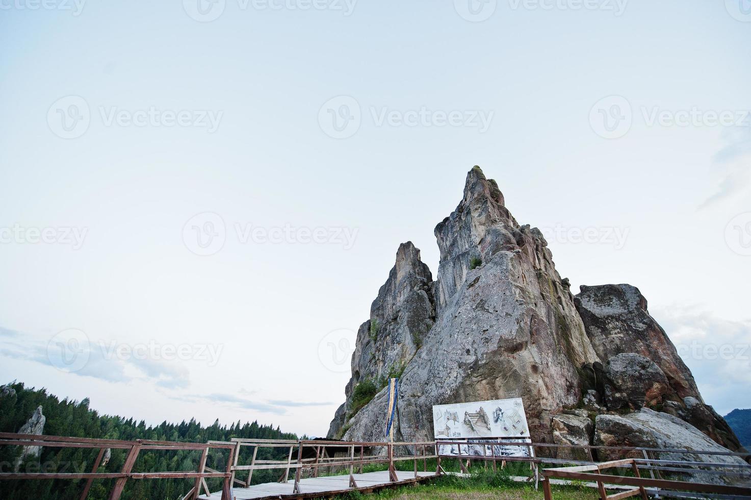 Tustan fortress ruins of rocks at Carpathian Ukraine photo