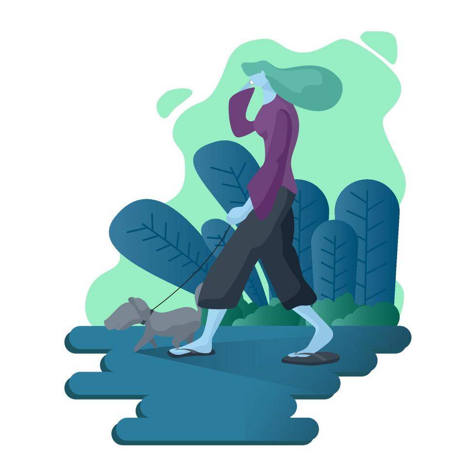 vector ilustration flat design character walking with my dog