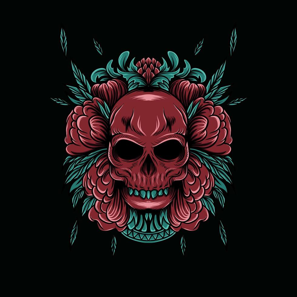 ilustración de calavera con flor rosa vector