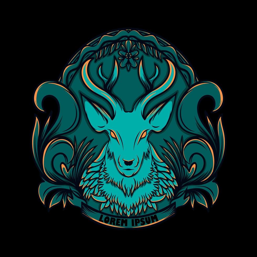 illustration deer logo with ornament stlye vector