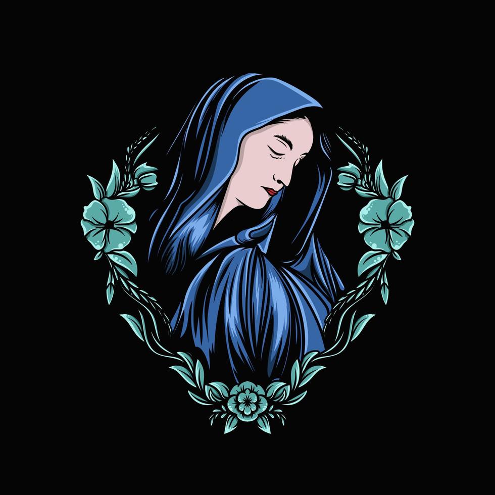 diseño de ilustración de maria y flores vector