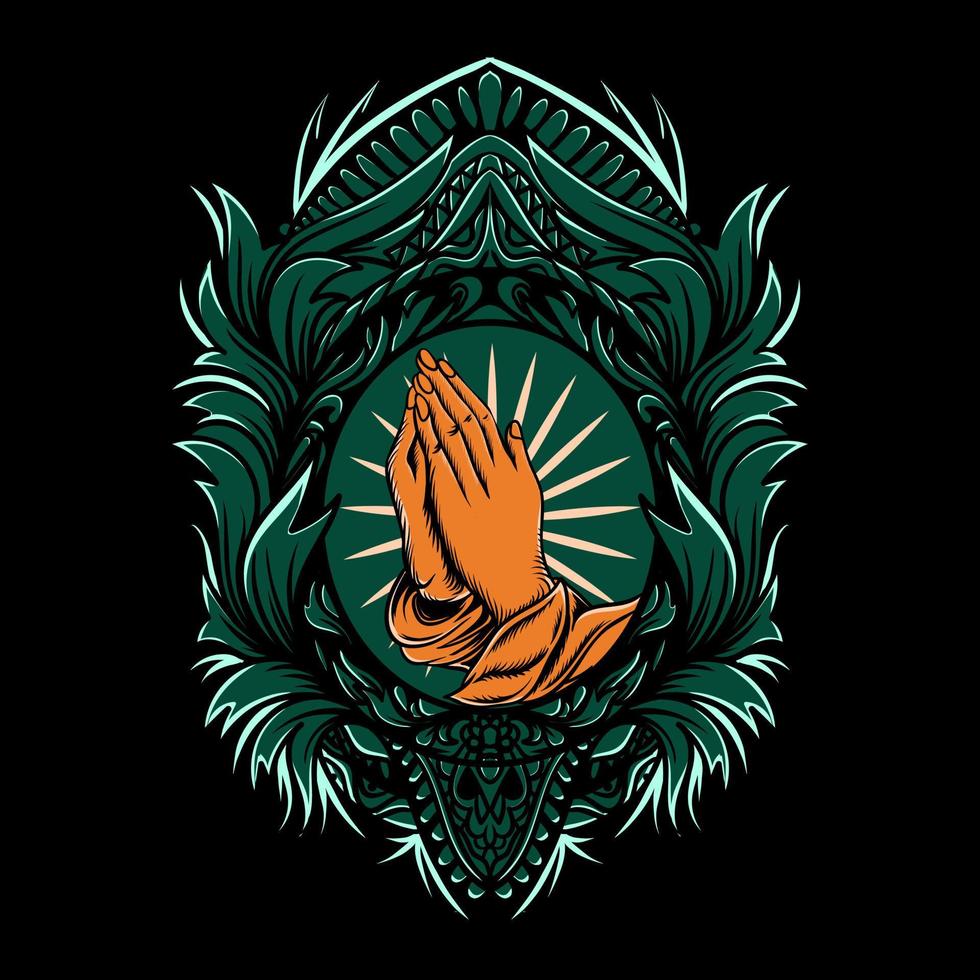 illustration of praying hands in ornament style vector