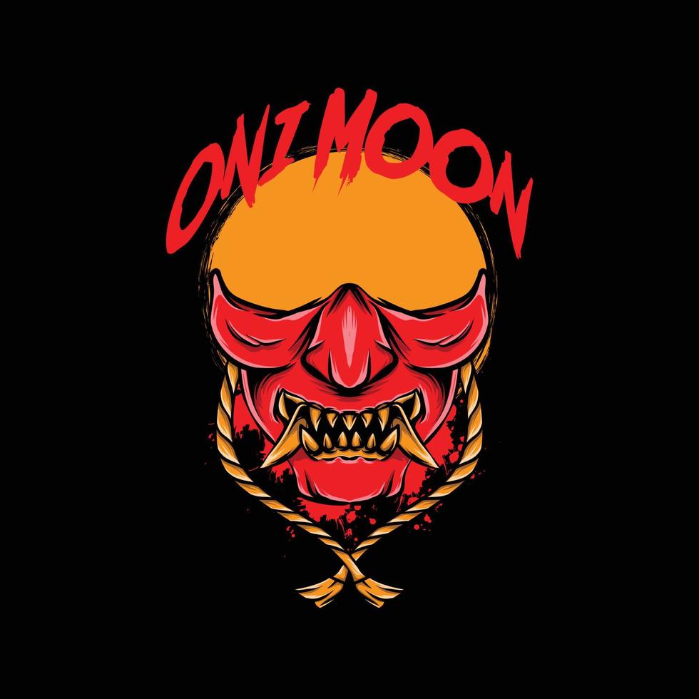 spooky moon oni mask on black background vector