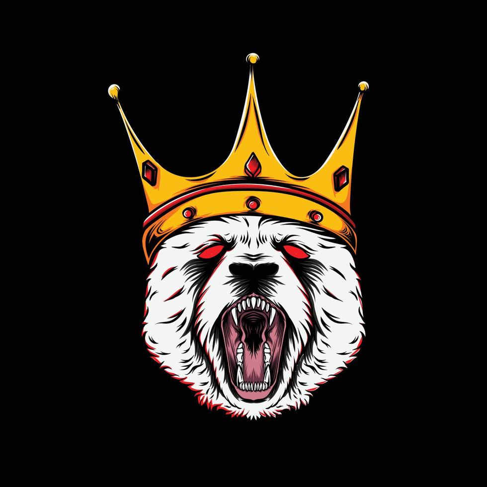 bear king illustration on black background vector