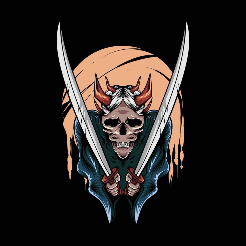 ilustración de demonio oni con espada para diseño e impresión de camisetas vector