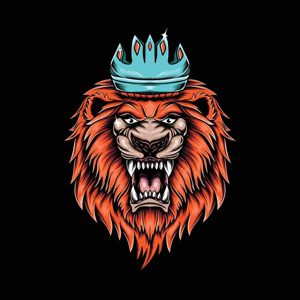 angry lion head king detail illustration with crown vector