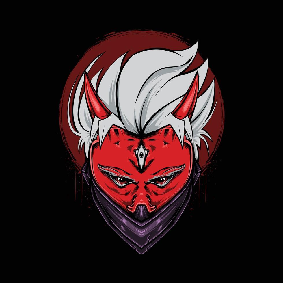 illustration of oni with ninja mask under the moon for t shirt design and print vector