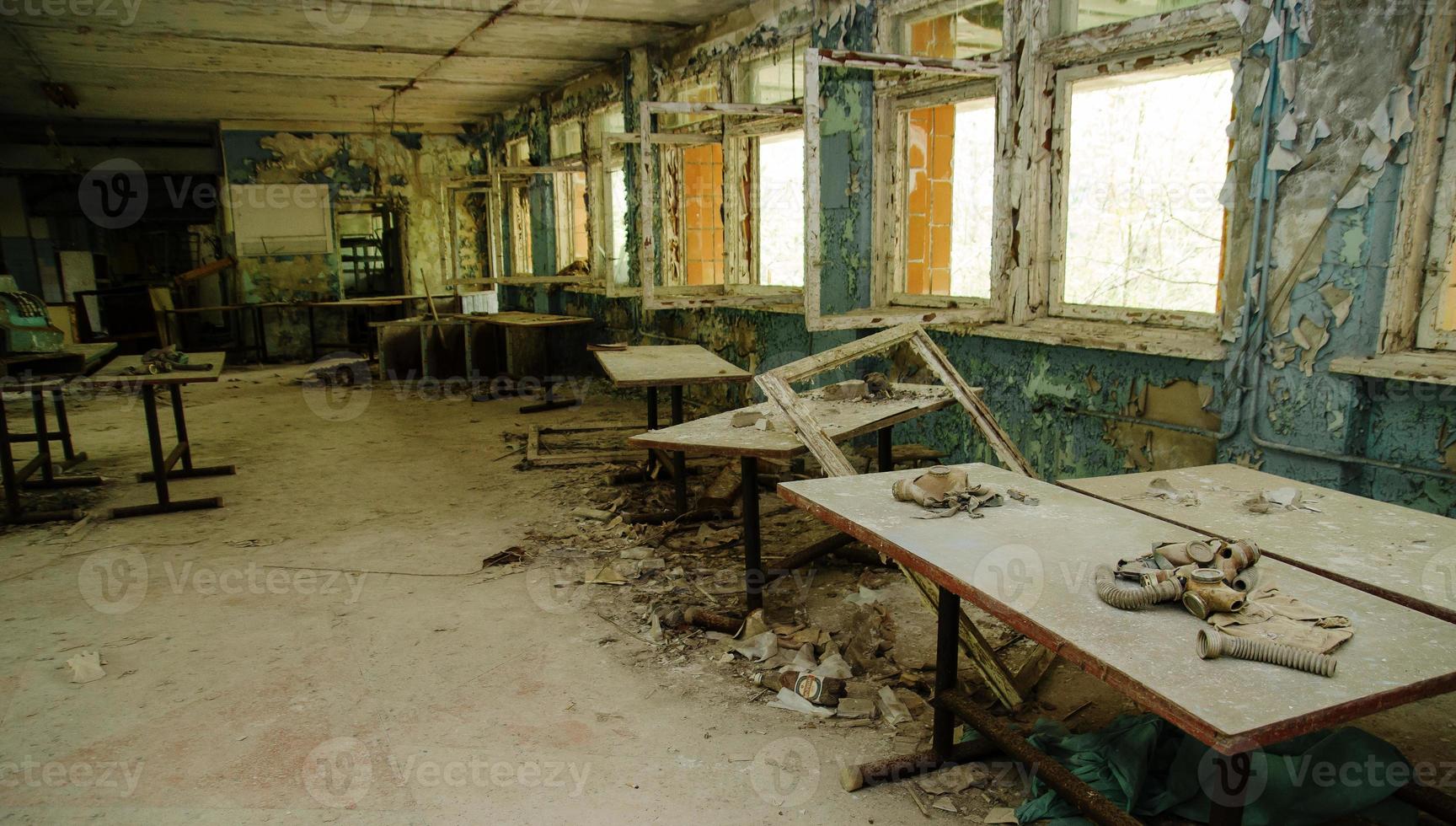 Infected radiation gas masks at plant Chernobyl nuclear power plant zone of alienation. photo