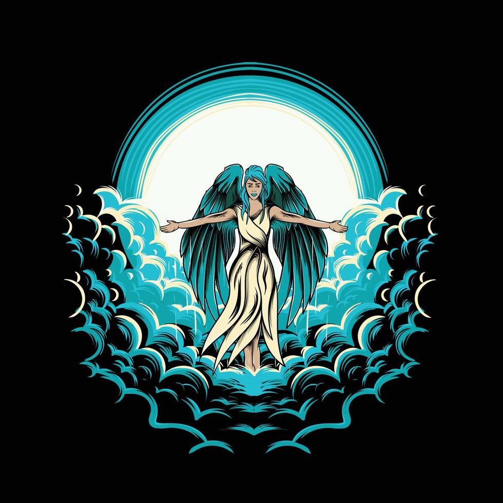 flying female angel illustration for t-shirt design and print vector