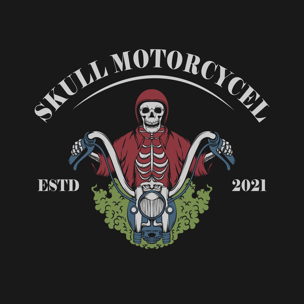 skull with cape and helmet with smoke illustration with skull motorcycle lettering vector