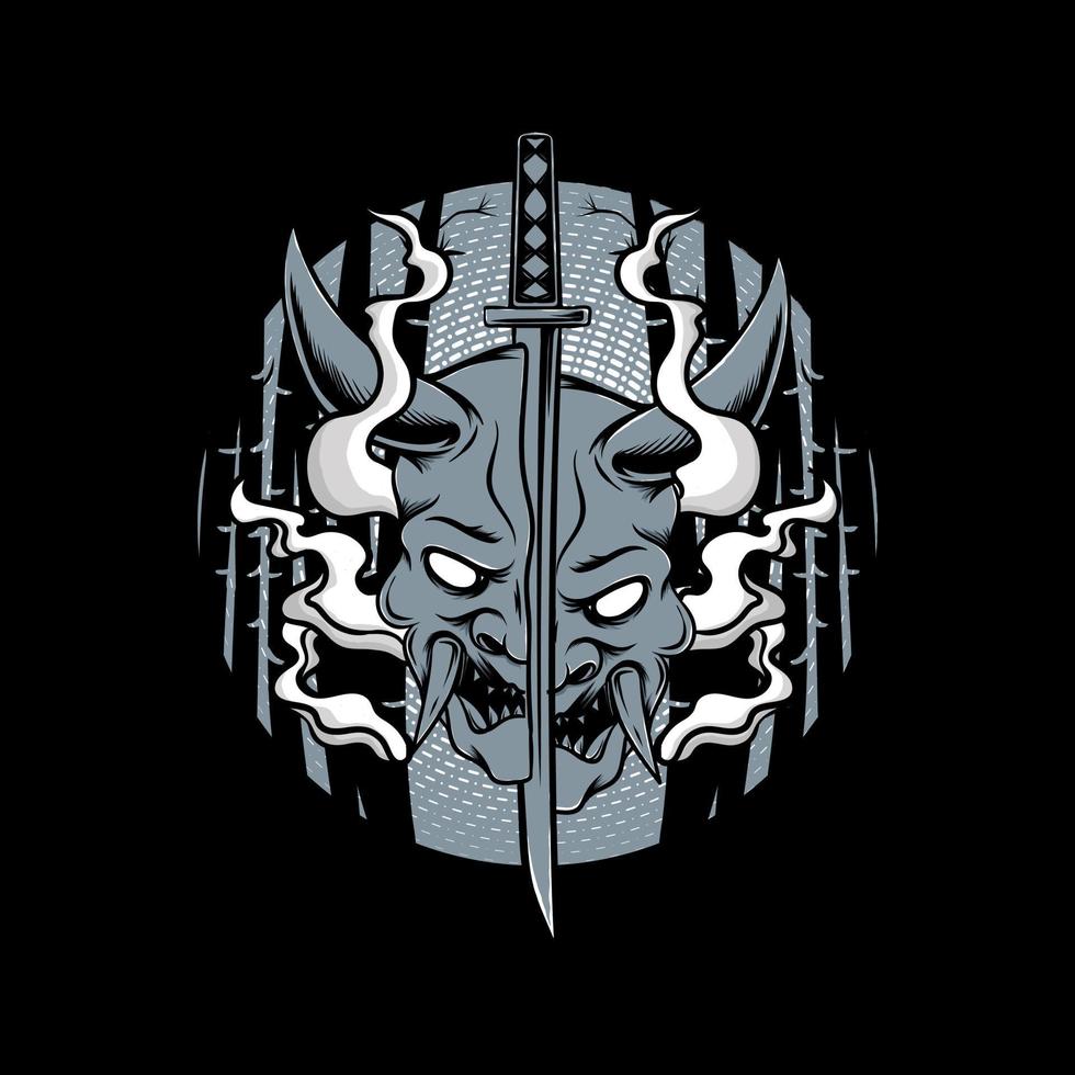 ilustración máscara oni en blanco y negro vector