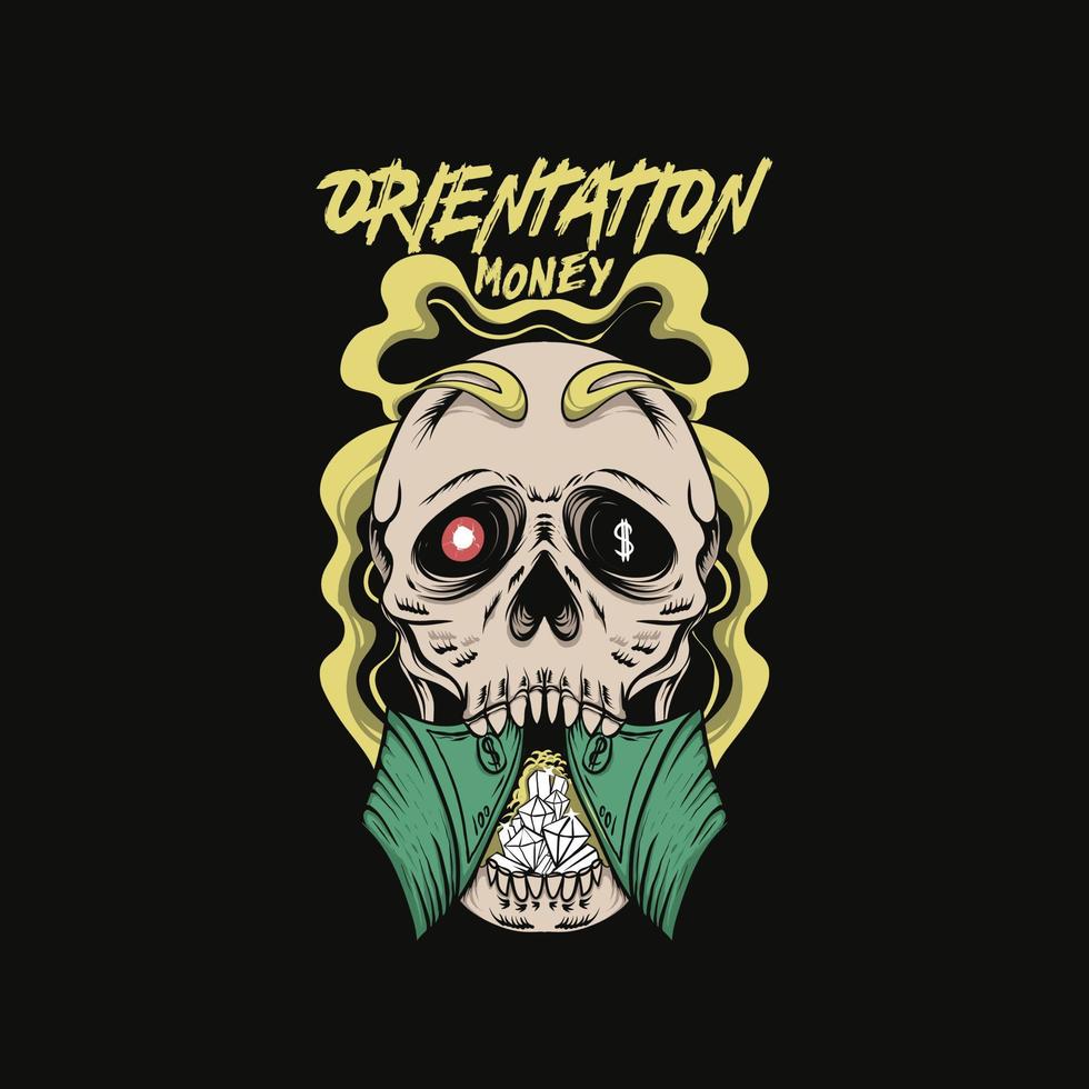 skull money orientations pop art illustration T shirt design vector