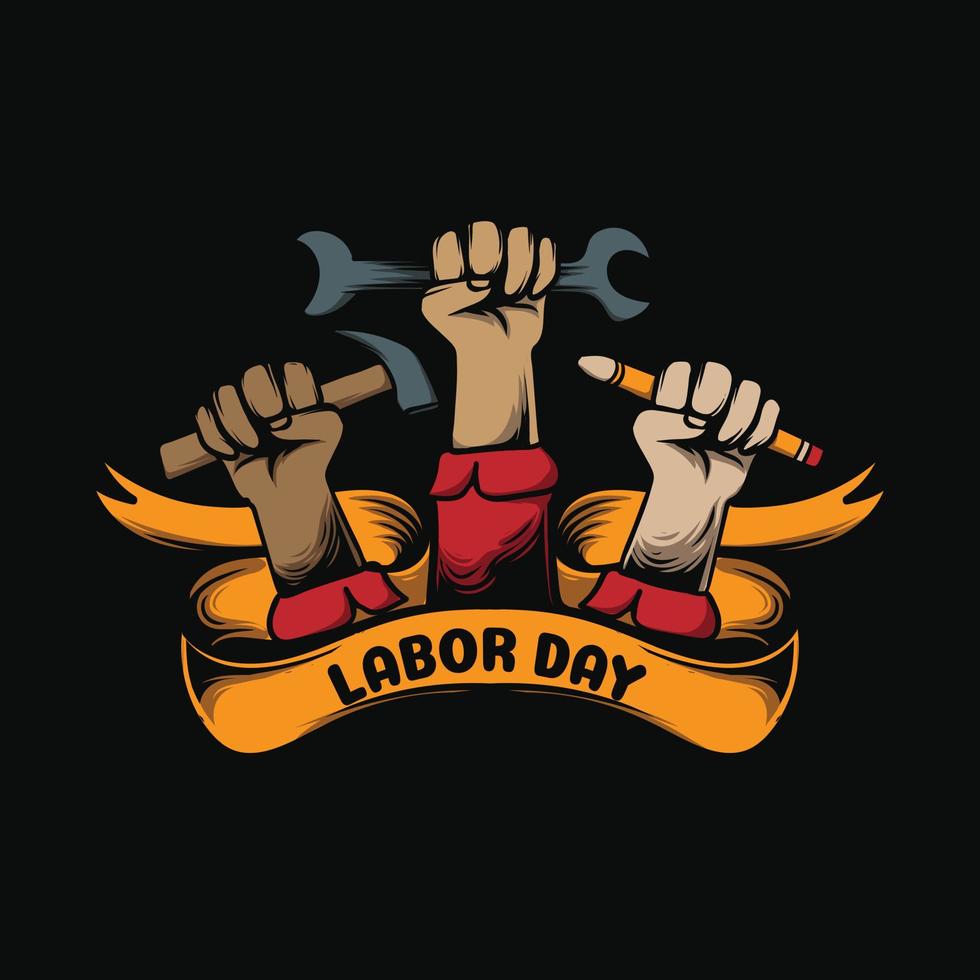 hand holding a tool with labor day inscription vector