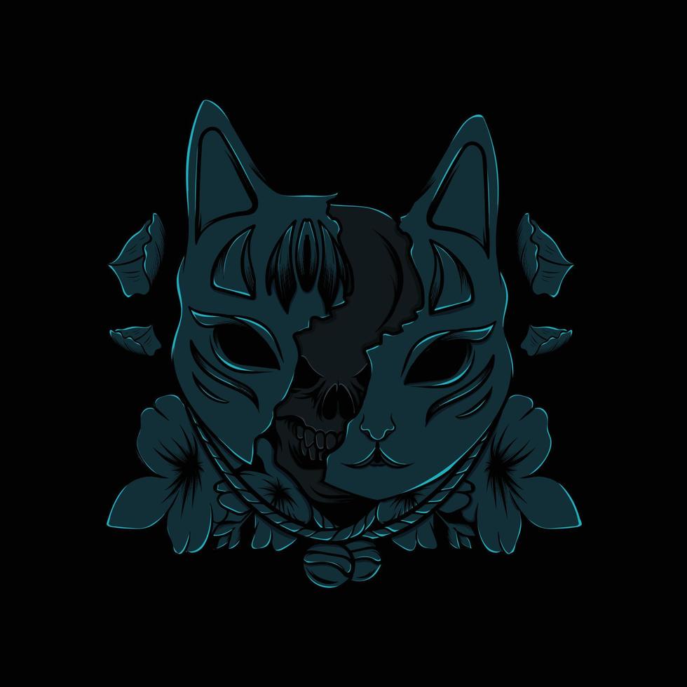 máscara kitsune ilustración con flor vector
