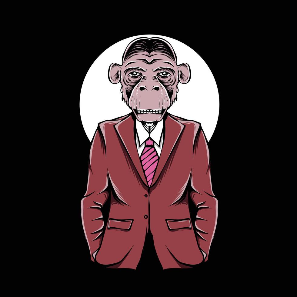 chimpanzee monkey illustration in a suit looks cool under the moon vector