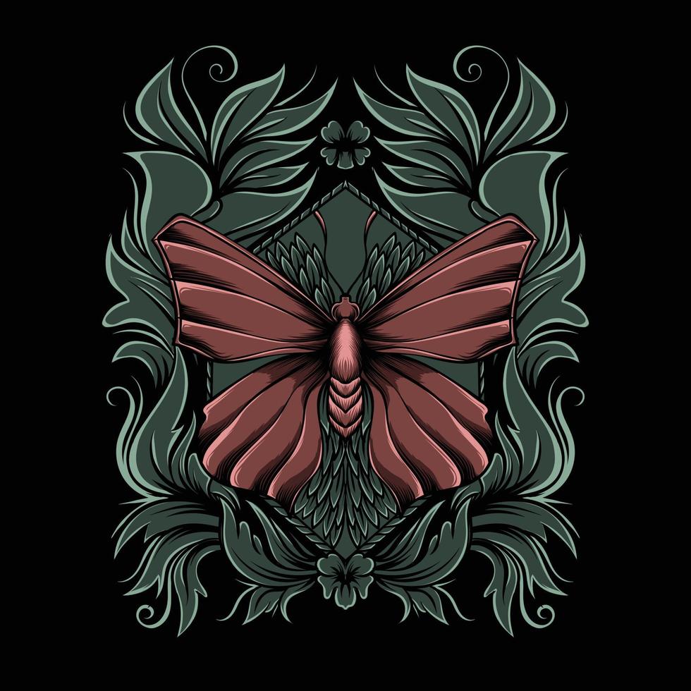 illustration of a butterfly on an ornament on a black background vector
