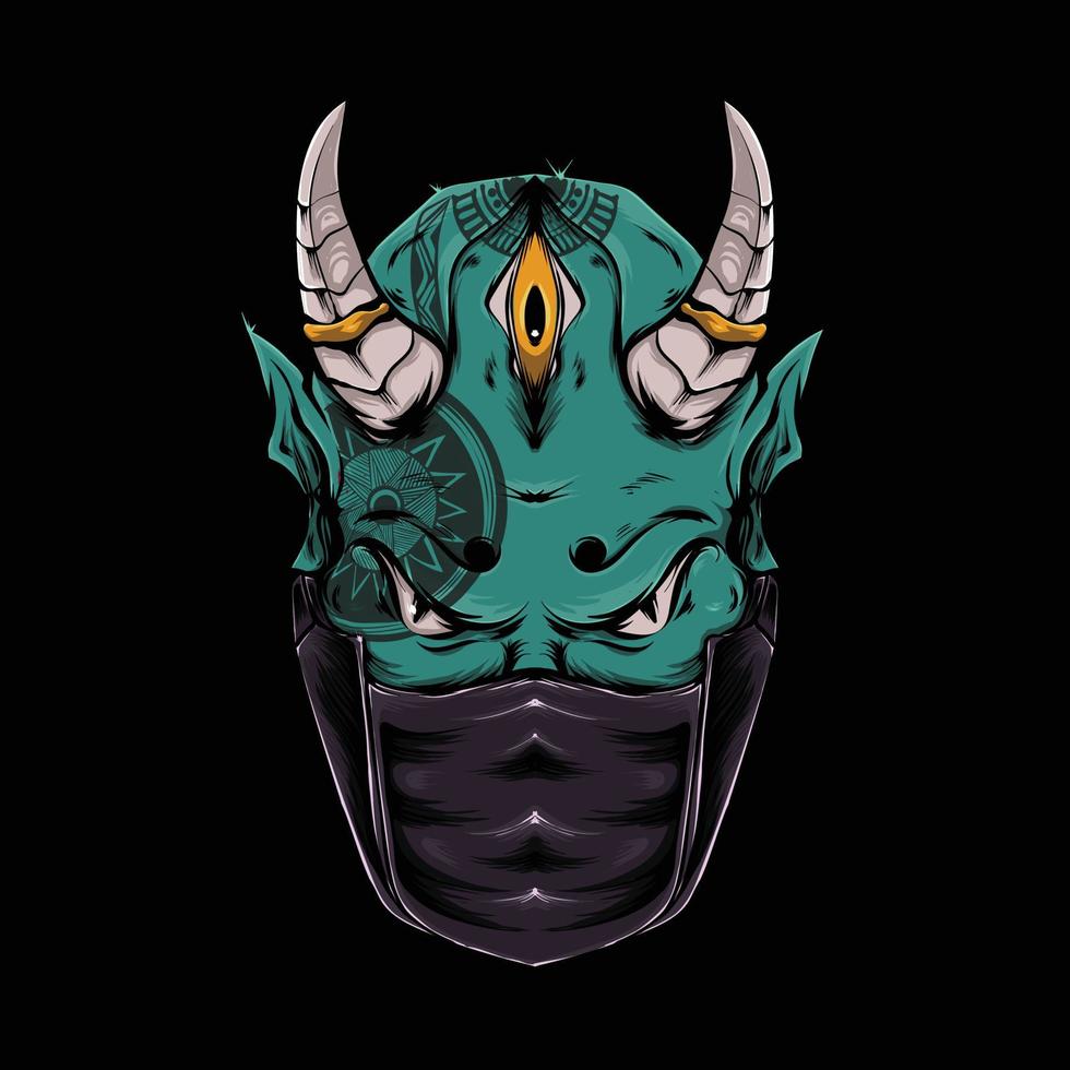 illustration of oni with ninja mask and mandala tattoo for t shirt design and print vector