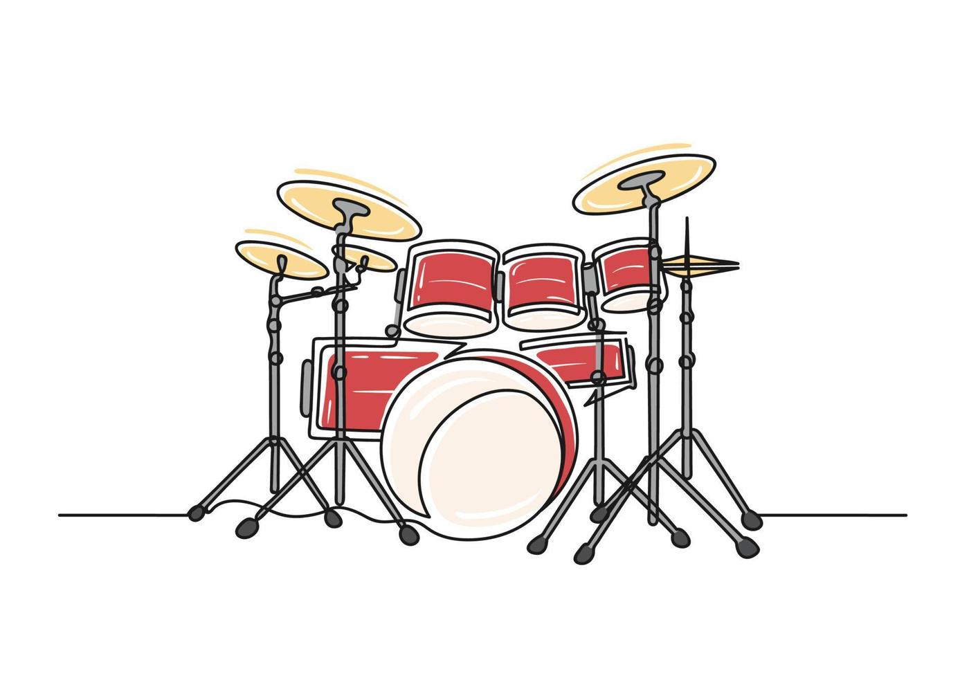 Continuous one line drawing of a drums vector