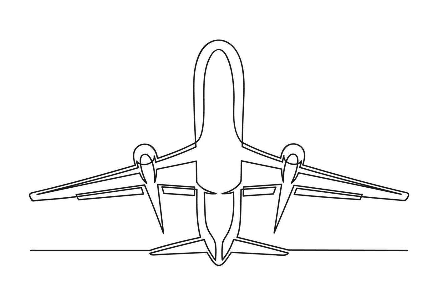 Continuous drawing of one line of an airplane vector