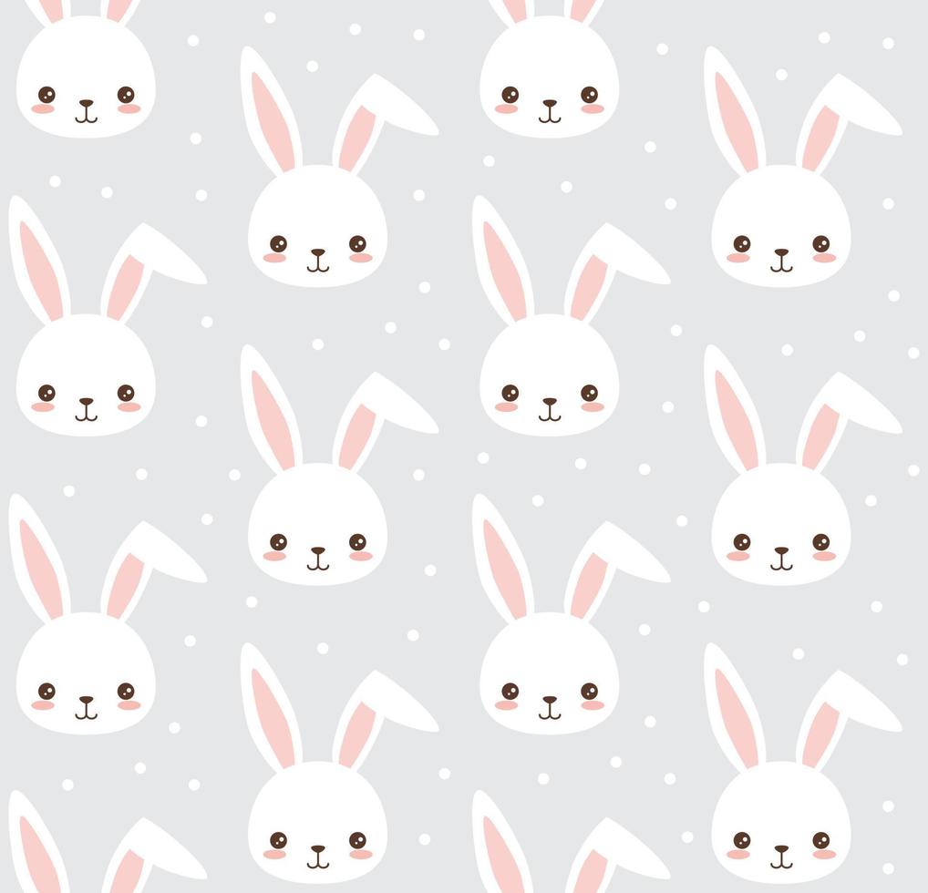 Cute bunny pattern. Cartoon rabbit head and dots. Vector seamless background for baby, child.