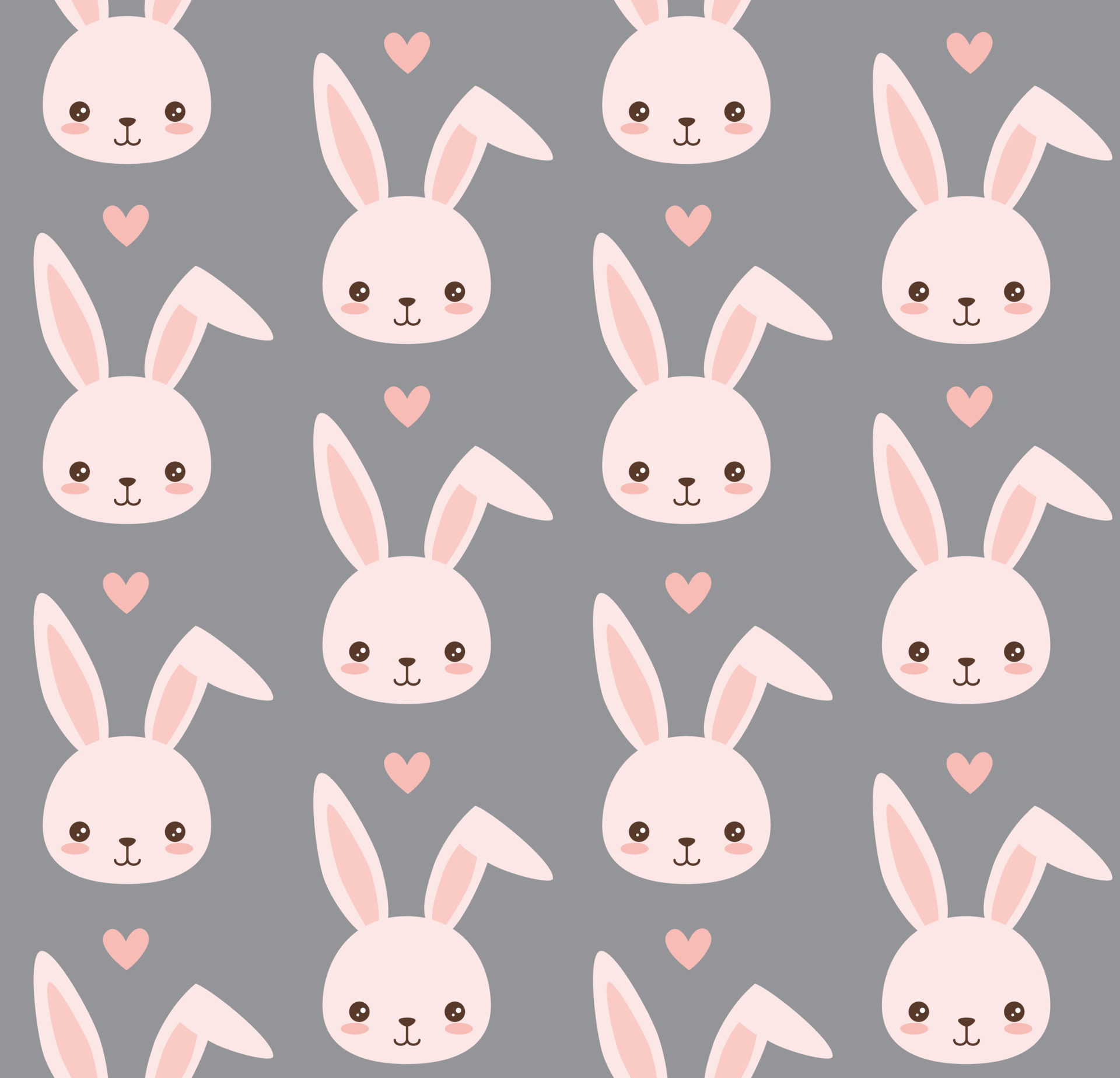 Cute bunny pattern. Rabbit head vector seamless background. Bunny face