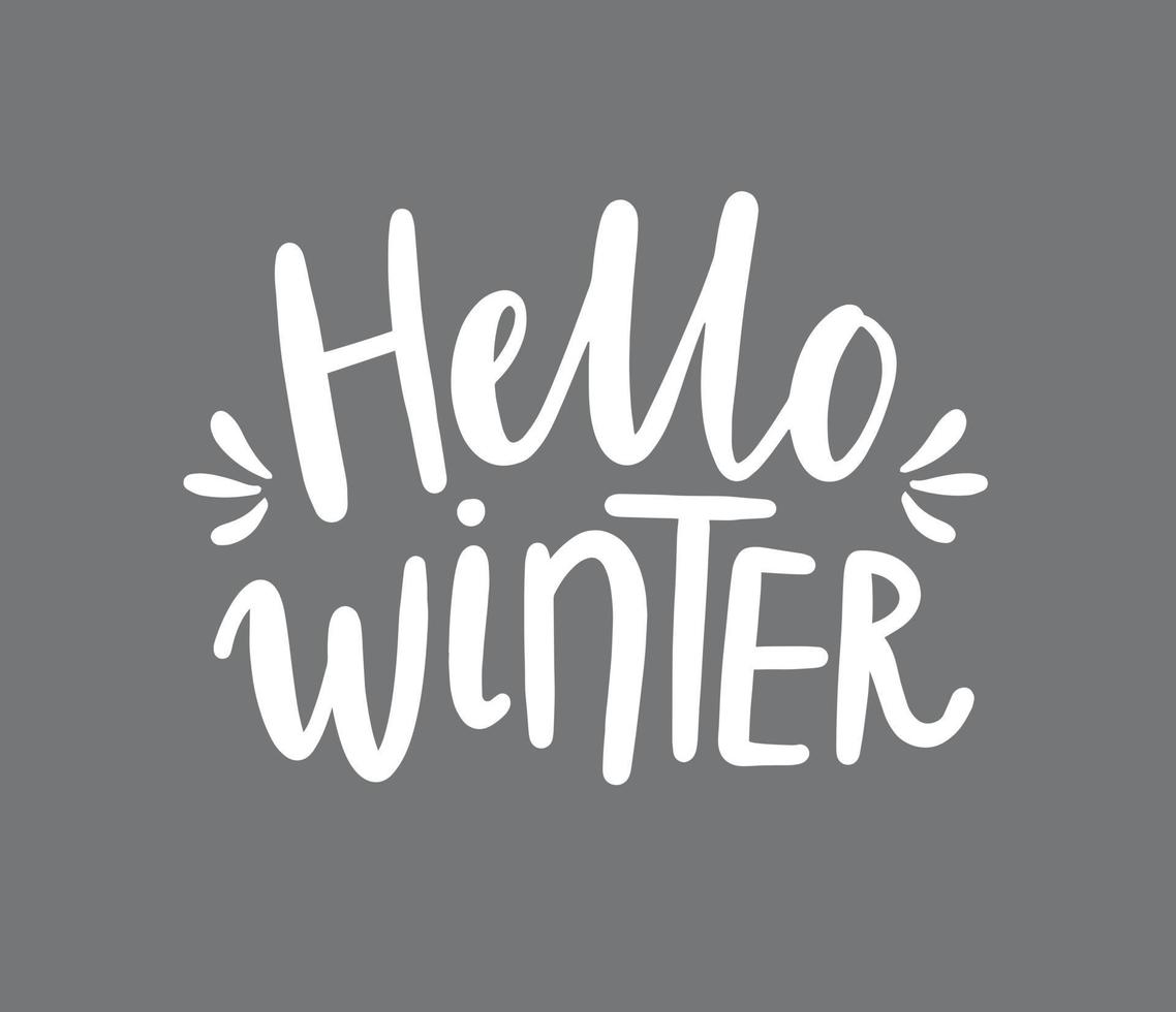 Hello winter phrase. Hand drawn vector brush lettering. Card design with custom calligraphy. Winter season cards, social media.