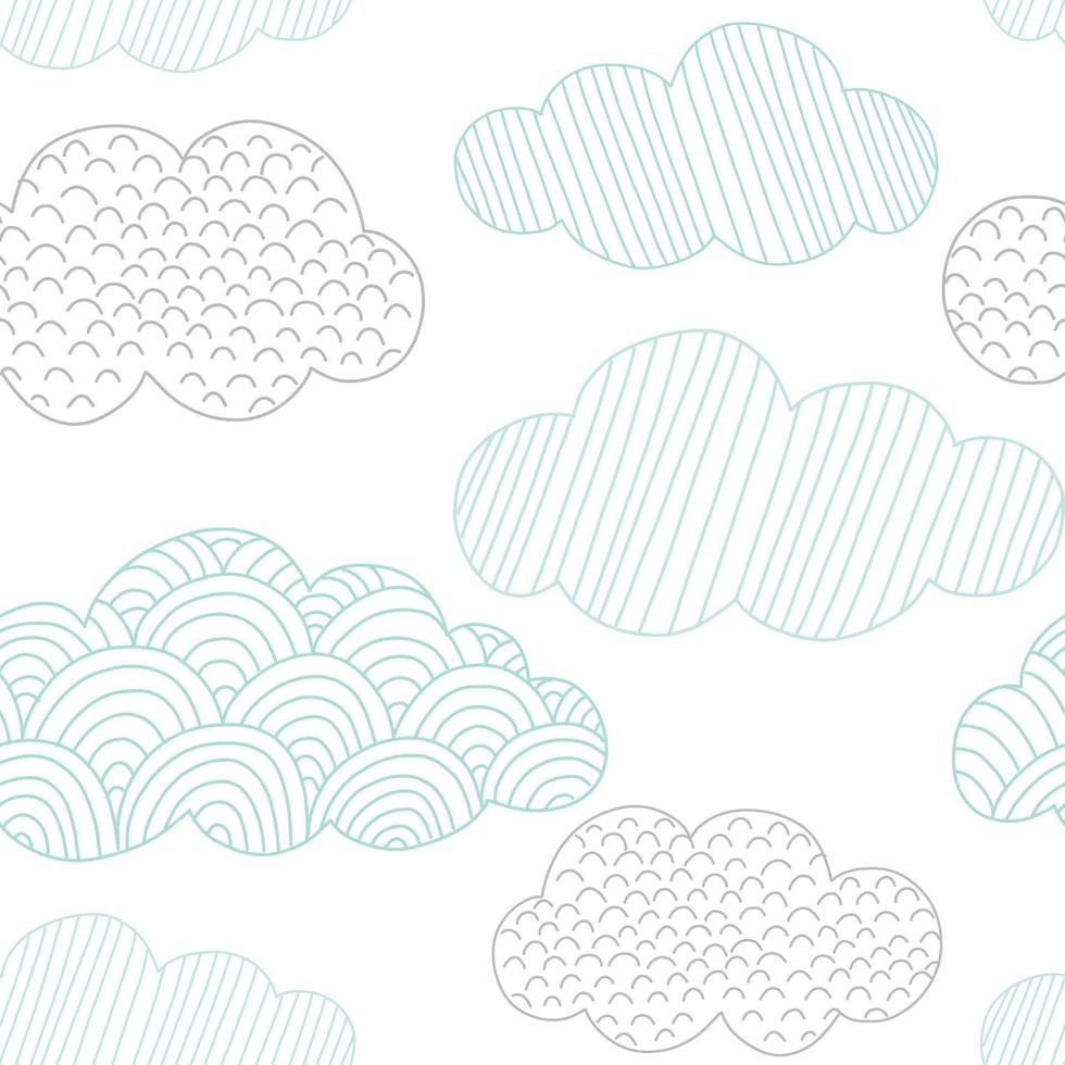 Clouds vector pattern. Cute doodle clouds seamless background. Hand drawn Scandinavian print design.