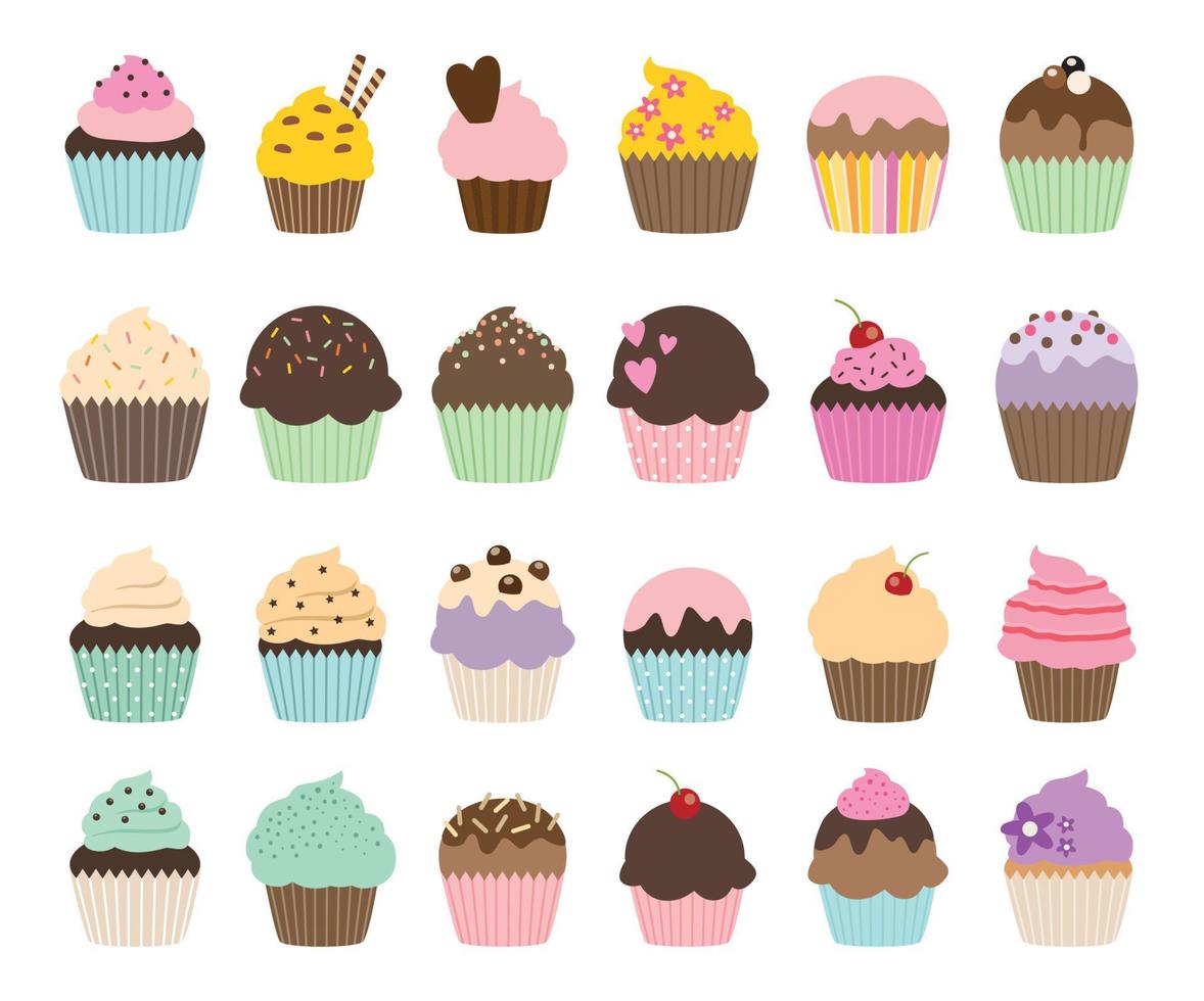 conjunto de lindos cupcakes y muffins vectoriales vector