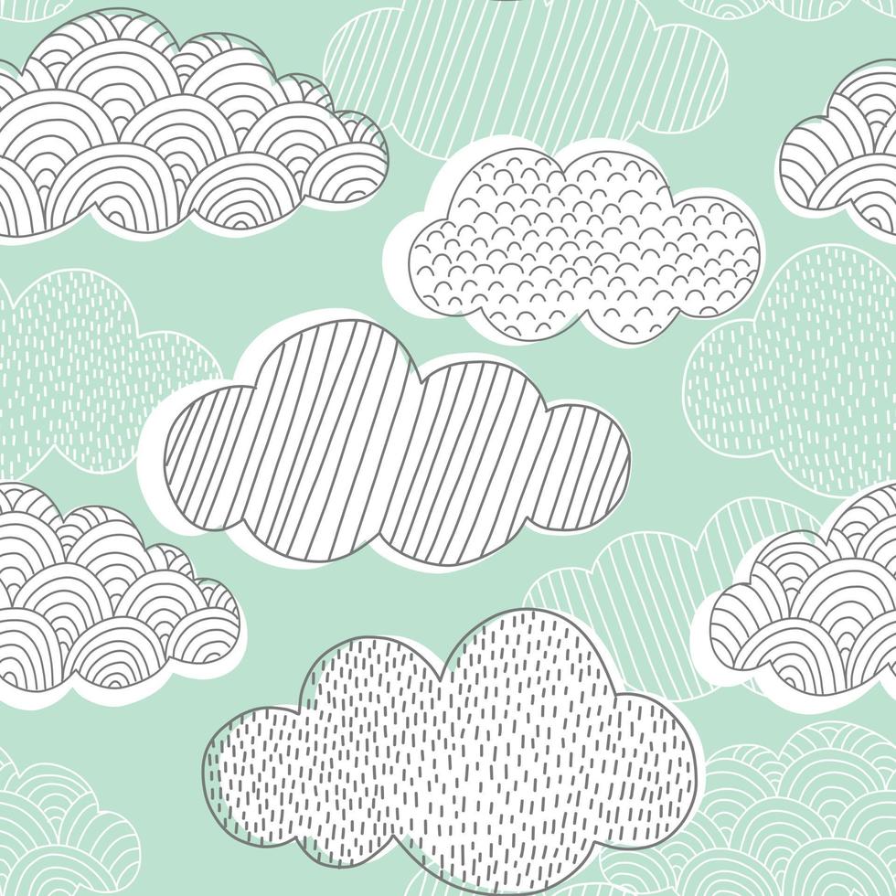 Doodle clouds vector seamless pattern. Hand drawn graphic tileable background.