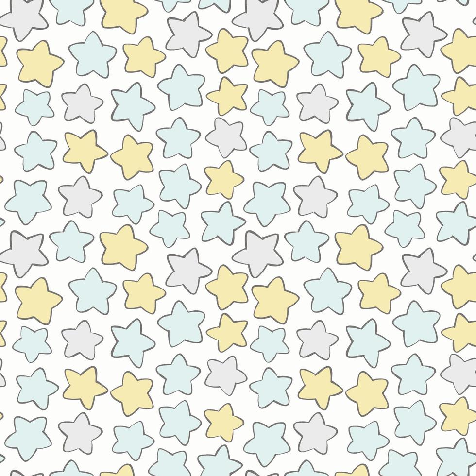 Cute stars vector pattern. Hand drawn doodle night sky seamless background in pastel colors.