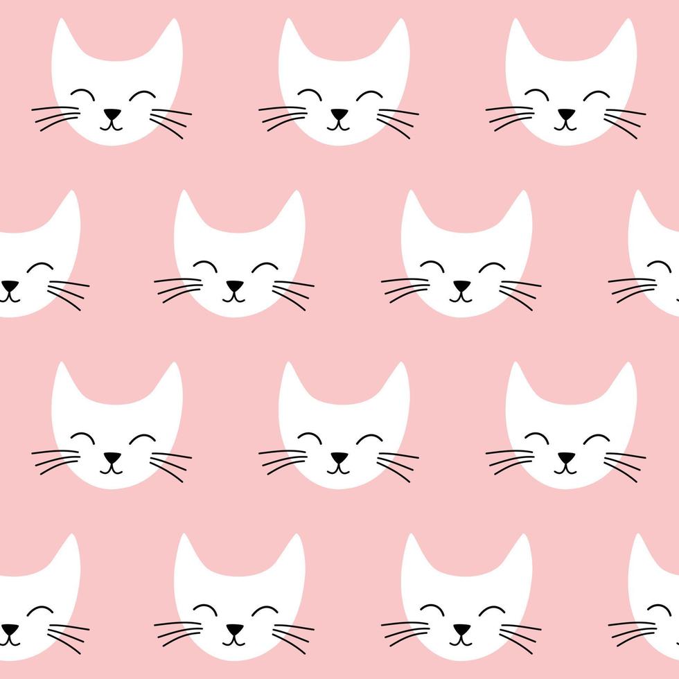 Seamless vector pattern with cats. Smiling cute cats background.