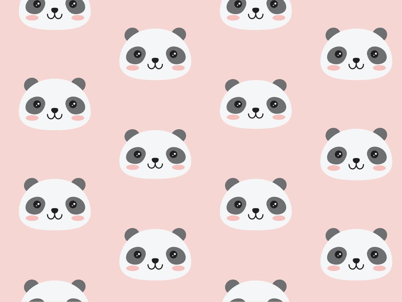 Cute panda character pattern. Vector seamless print with smiling panda bear head.
