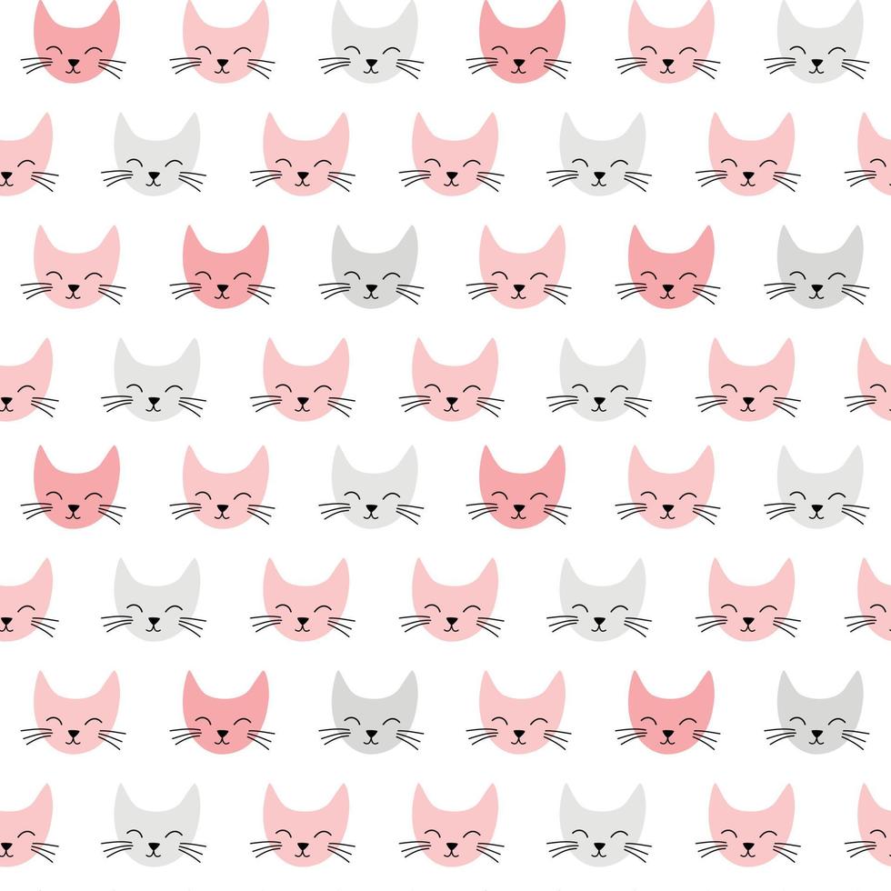 patrón de vector transparente con lindos gatos sonrientes. fondo en rosa y gris.