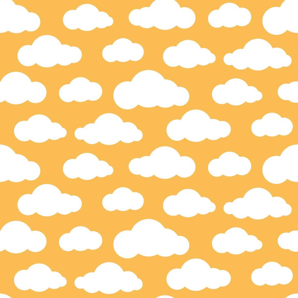 Cloud vector seamless pattern. Simple vector background in yellow and white.