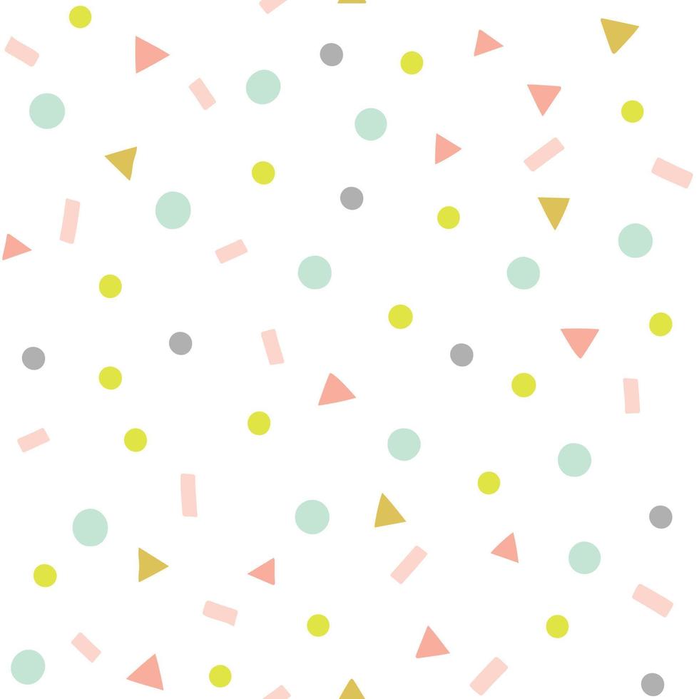 Abstract confetti vector pattern. Party seamless background with geometric shapes, triangles, dots, sprinkles. Pastel colors.