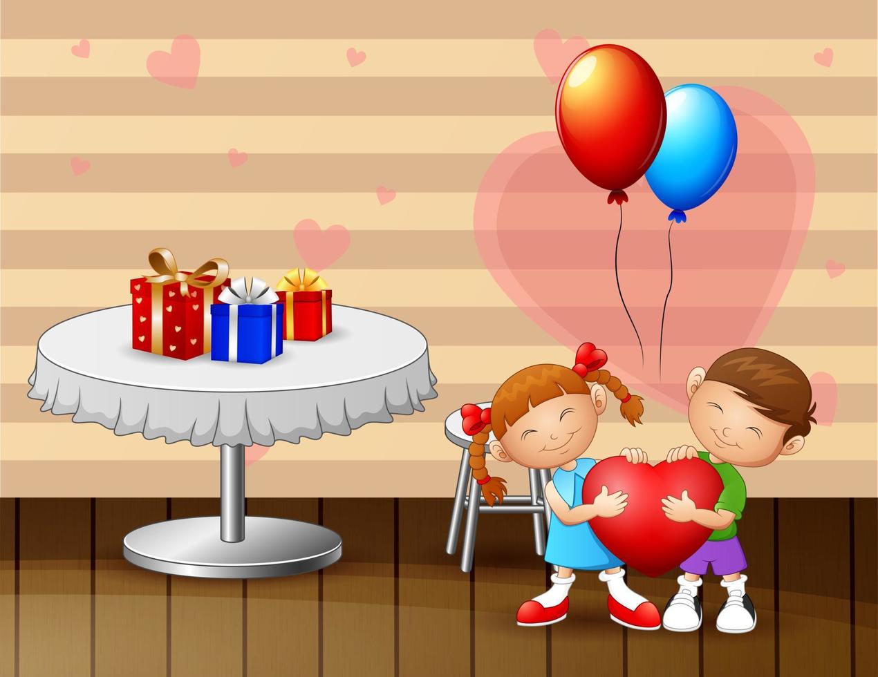 Children couple boy and girl holding a red heart on Valentine's Day vector