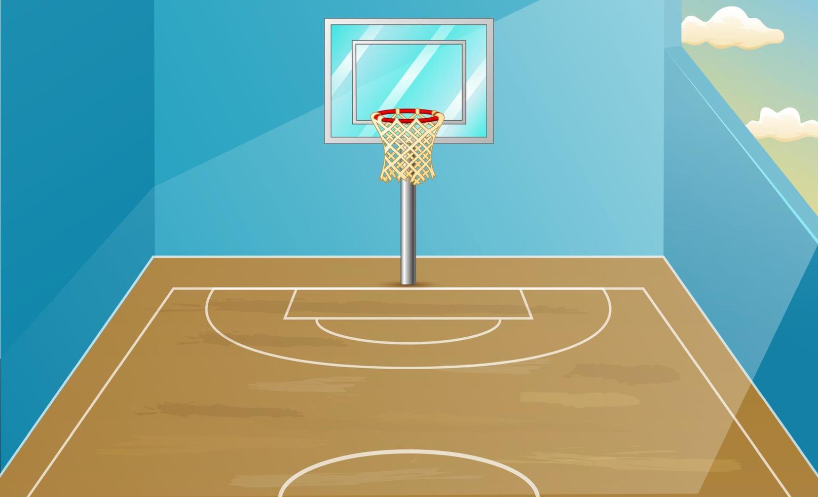 escena de fondo con ilustración de cancha de baloncesto cubierta vector