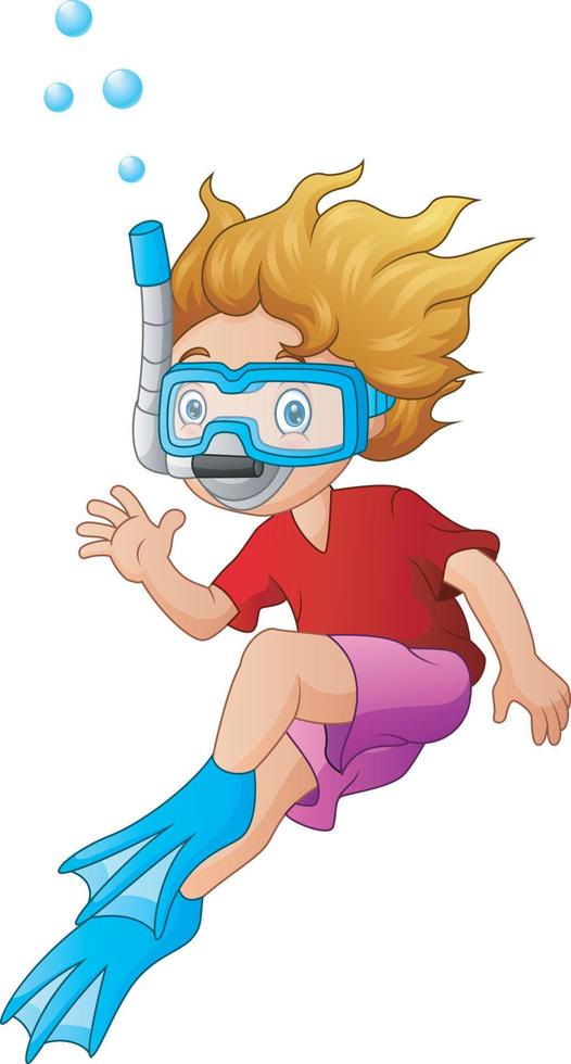 Cartoon a boy with snorkeling gear on white background vector
