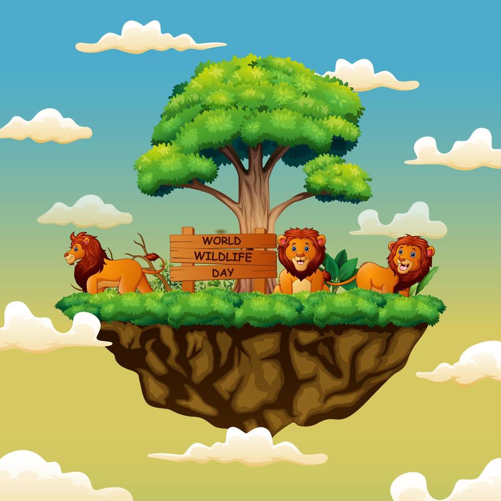 World Wildlife Day with the three lion on island vector