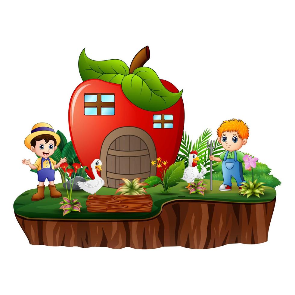 The farmers with apple house on the island vector