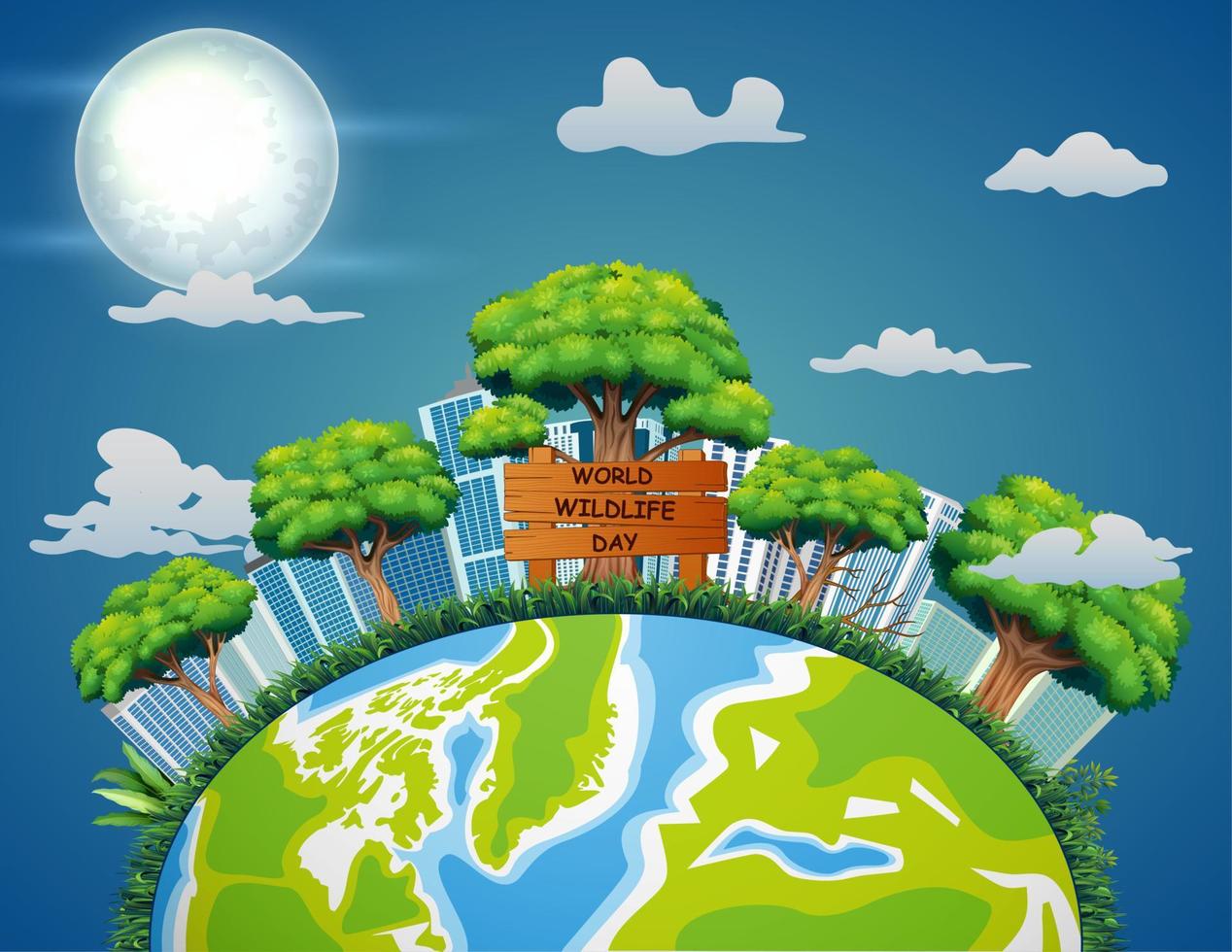 World Wildlife Day sign with cityscape background vector