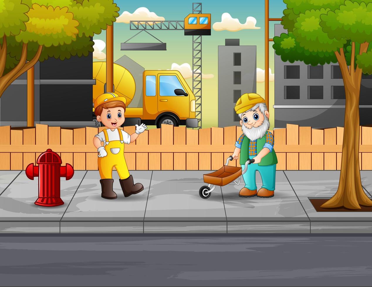 The builders working on construction site vector