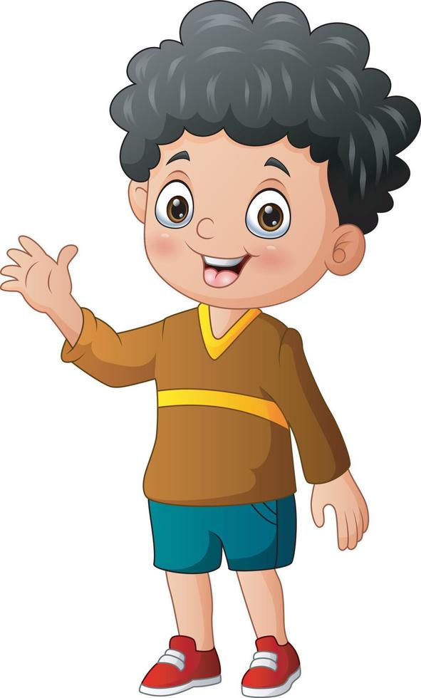 Cartoon illustration of little boy waving hand vector