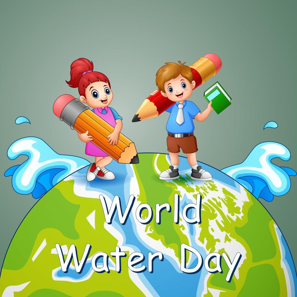 World water day design with school children on earth vector