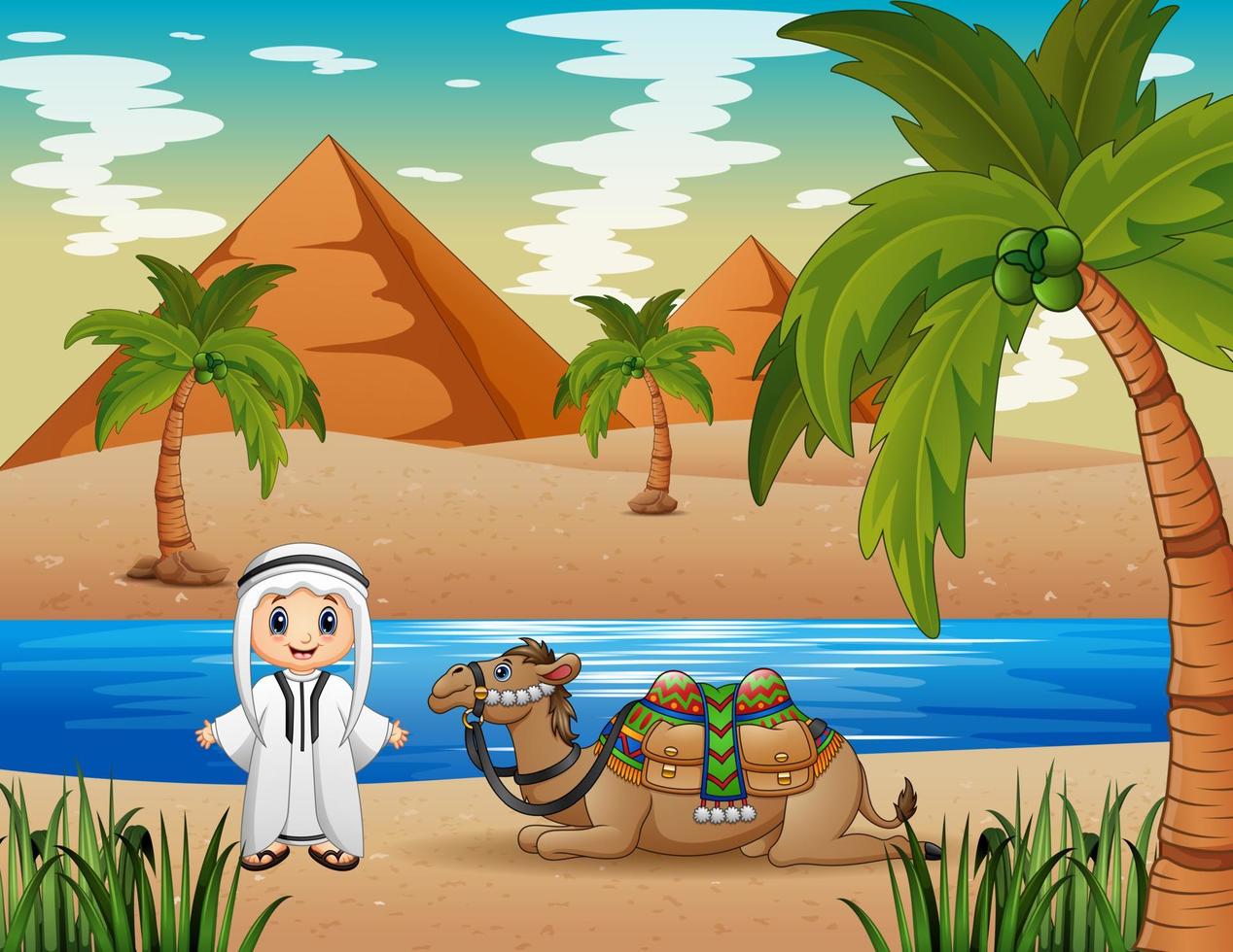 Caravan is herding camels in the desert vector