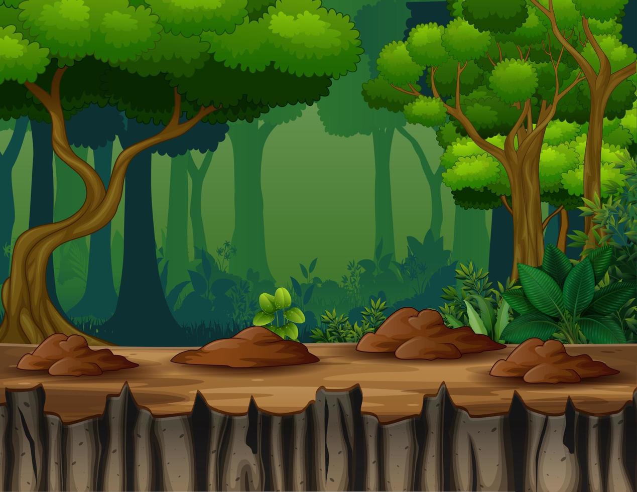 Dark forest scene on a cliff illustration vector